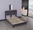 Queen Size Adjustable Headboard Height Upholstered Bed with LED Light