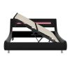 Queen Size Low Profile Upholstered Platform Bed with LED headboard