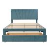 Queen Size Storage Bed Velvet Upholstered Platform Bed with a Big Drawer
