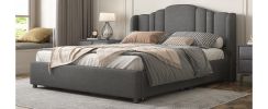 Upholstered Platform Bed with Wingback Headboard and 4 Drawers;  No Box Spring Needed;  Linen Fabric;  Queen Size