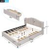 Upholstered Platform Bed with Wingback Headboard and 4 Drawers;  No Box Spring Needed;  Linen Fabric;  Queen Size