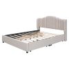 Upholstered Platform Bed with Wingback Headboard and 4 Drawers;  No Box Spring Needed;  Linen Fabric;  Queen Size