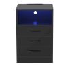 Nightstand with 3 Drawers and Cabinet; USB Charging Ports;  Wireless Charging and Remote Control LED Light