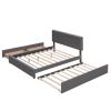 Upholstered Platform Bed with 2 Drawers and 1 Twin XL Trundle;  Linen Fabric;  Queen Size