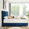 B109 Queen bed .Beautiful brass studs adorn the headboard; strong wooden slats + metal legs with Electroplate