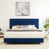 B109 Queen bed .Beautiful brass studs adorn the headboard; strong wooden slats + metal legs with Electroplate