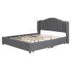 Upholstered Platform Bed with Wingback Headboard and 4 Drawers;  No Box Spring Needed;  Linen Fabric;  Queen Size