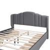 Upholstered Platform Bed with Wingback Headboard and 4 Drawers;  No Box Spring Needed;  Linen Fabric;  Queen Size