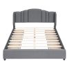 Upholstered Platform Bed with Wingback Headboard and 4 Drawers;  No Box Spring Needed;  Linen Fabric;  Queen Size