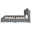 Upholstered Platform Bed with Wingback Headboard and 4 Drawers;  No Box Spring Needed;  Linen Fabric;  Queen Size