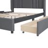 Upholstered Platform Bed with Wingback Headboard and 4 Drawers;  No Box Spring Needed;  Linen Fabric;  Queen Size