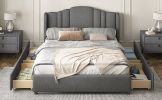 Upholstered Platform Bed with Wingback Headboard and 4 Drawers;  No Box Spring Needed;  Linen Fabric;  Queen Size