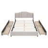 Upholstered Platform Bed with Wingback Headboard and 4 Drawers;  No Box Spring Needed;  Linen Fabric;  Queen Size