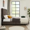 B108 Queen bed Beautiful line stripe cushion headboard ; strong wooden slats + metal legs with Electroplate