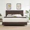 B108 Queen bed Beautiful line stripe cushion headboard ; strong wooden slats + metal legs with Electroplate
