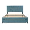 Queen Size Storage Bed Velvet Upholstered Platform Bed with a Big Drawer